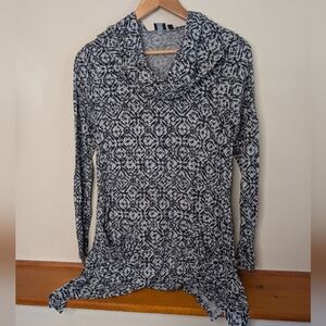 Saks Fifth Avenue BLUE Hooded Cowl Neck Pullover Gray Black Size M